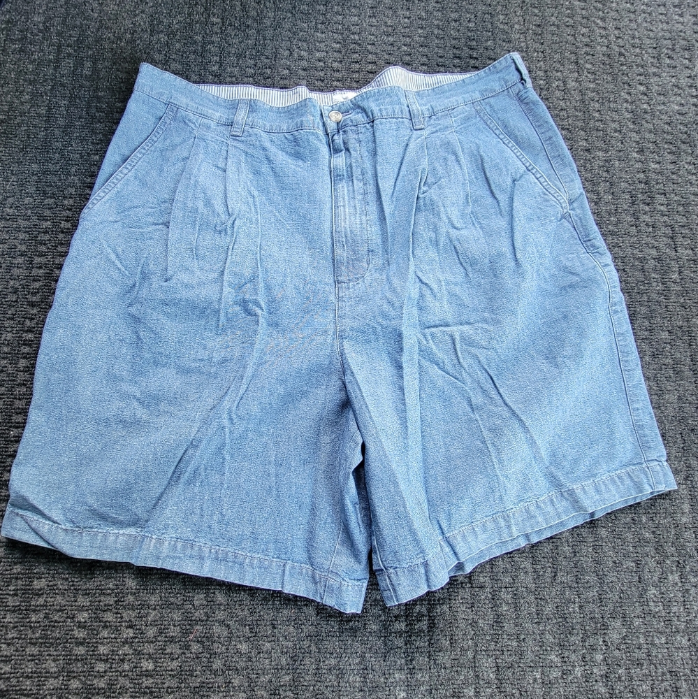 Knightsbridge Mens 40 Blue Chambray Pleated Cotton Shorts